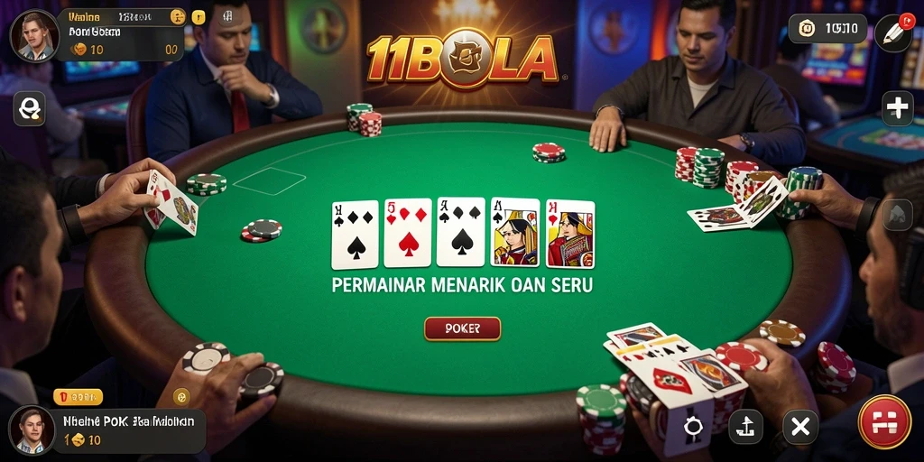 Gambar gameplay 11BOLA saat pemain beraksi di meja Poker.