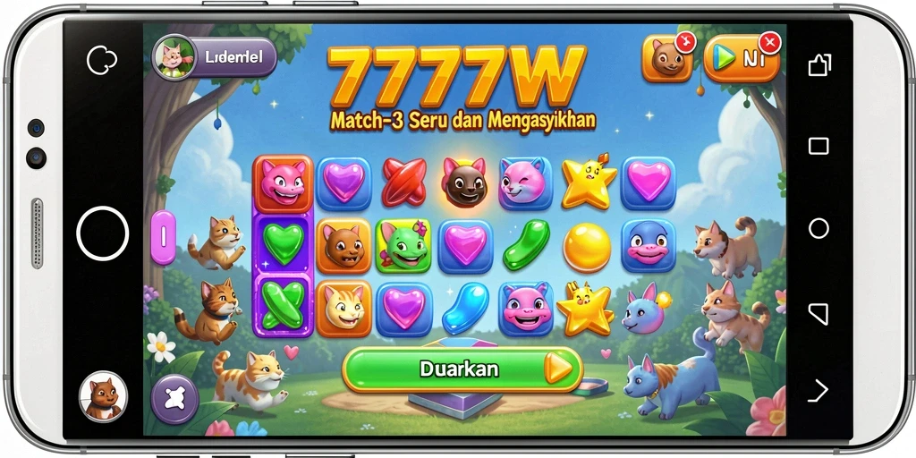 Gameplay seru di 7777W dengan tantangan Match-3.