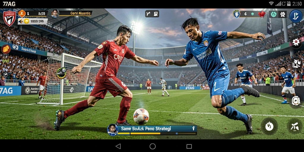 Screenshot gameplay 77AG yang menunjukkan aksi seru pertandingan sepak bola.