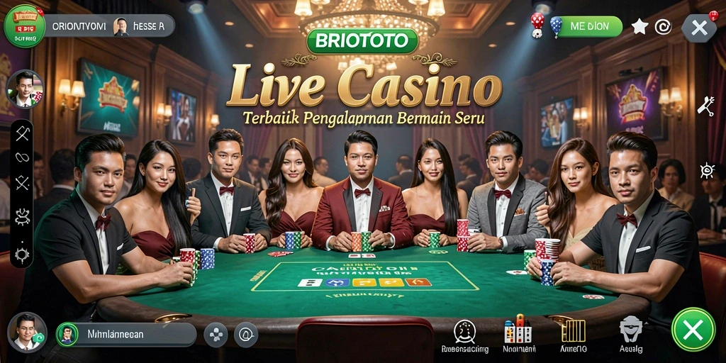 Screenshot gameplay BRIOTOTO dengan dealer langsung yang menghibur.