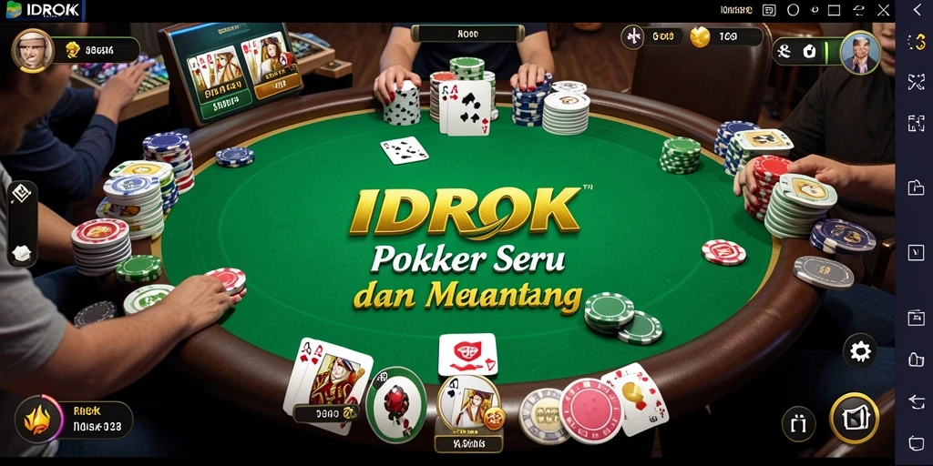 Screenshot utama gameplay IDROK menampilkan suasana permainan Poker yang dinamis.