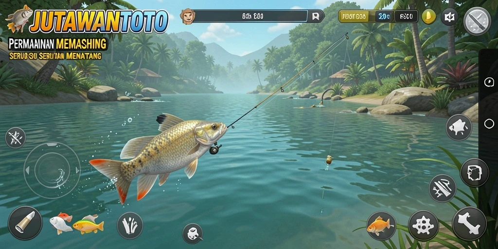 Tampilan gameplay seru dari JUTAWANTOTO saat menangkap ikan di laut.