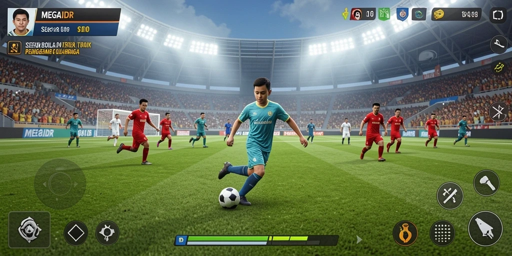 Tampilkan secara mendetail gameplay sepak bola yang penuh aksi.