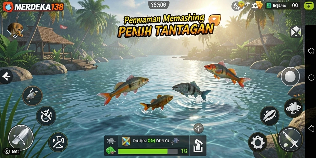 Tampilan gameplay <strong>MERDEKA138</strong> yang memikat saat memancing di danau.