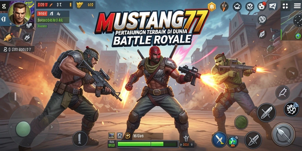 Tangkapan layar menampilkan aksi intens dalam permainan Battle Royale MUSTANG77.