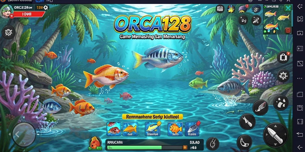 Tampilan gameplay ORCA128 dengan aksi memancing yang mendebarkan.