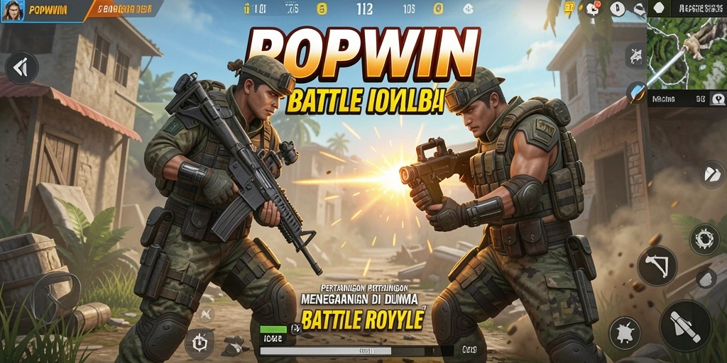 Screenshot gameplay POPWIN menampilkan aksi seru dalam pertempuran Battle Royale.