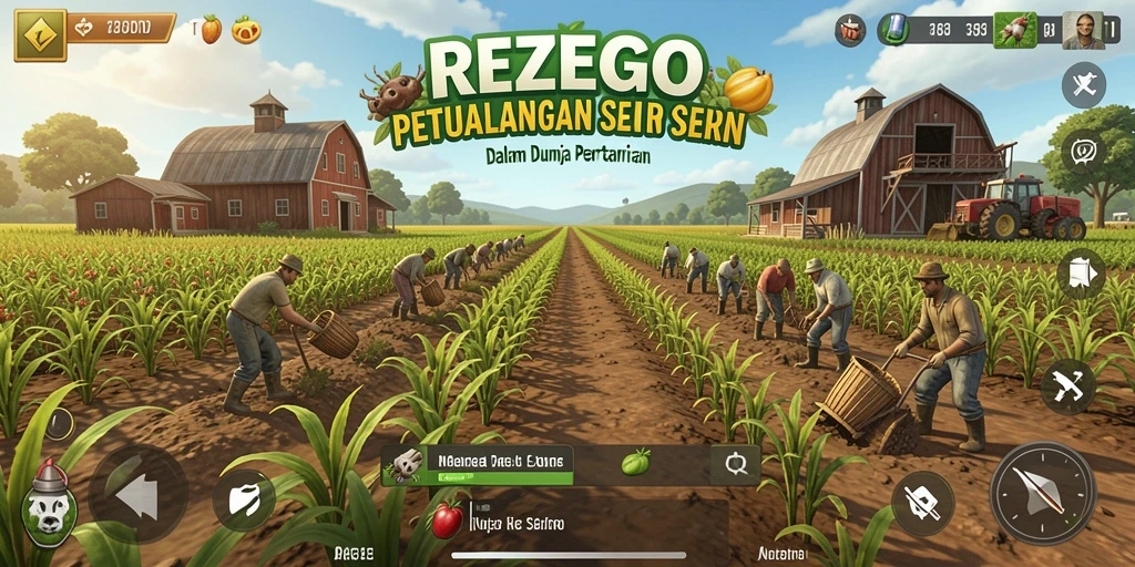 Tampilan utama gameplay REZEGO dengan aktivitas pertanian yang seru.