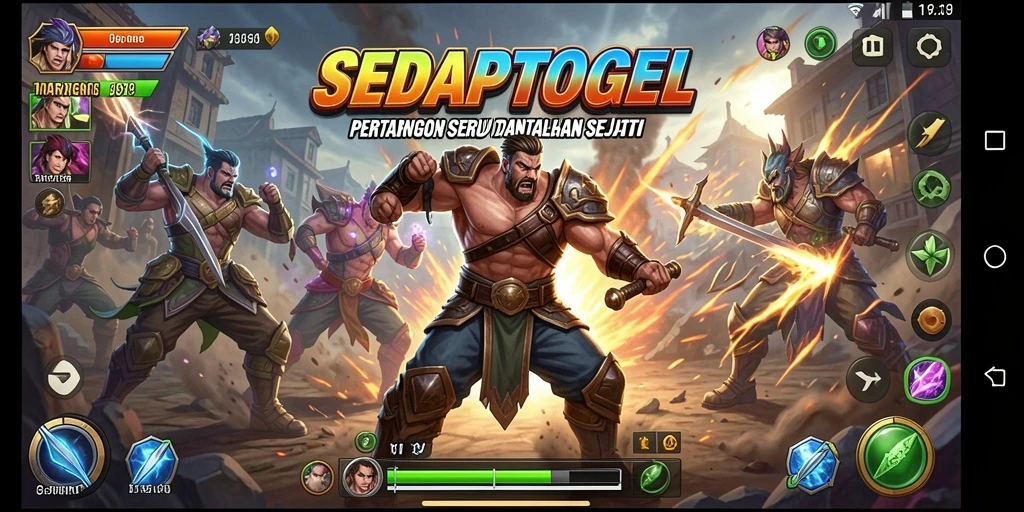 Screenshot utama SEDAPTOGEL menampilkan aksi pertarungan yang mendebarkan.