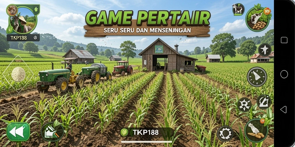 Gambar dari gameplay TKP188 menunjukkan suasana pertanian yang indah.