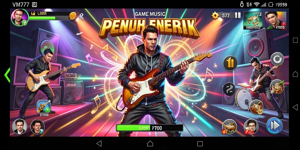 Screenshot utama dari gameplay VM777 yang penuh warna dan interaktif.